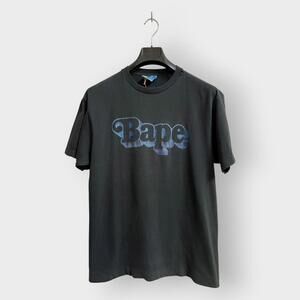 Bape Blue Flannel Logo Tee (L) 2000s